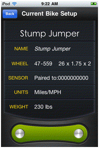 Current Bike Setting for Liverider Cycling Computer