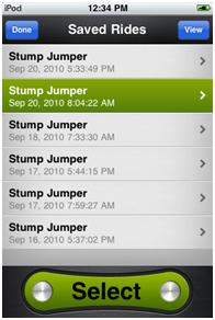Select Saved Bike Rides for Liverider Cycling Computer